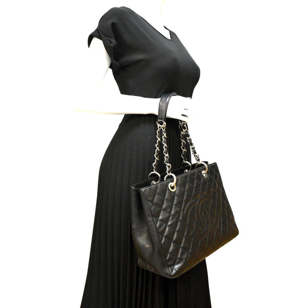 CHANEL Grand Shopping Quilted Caviar Leather GST Tote Bag Black