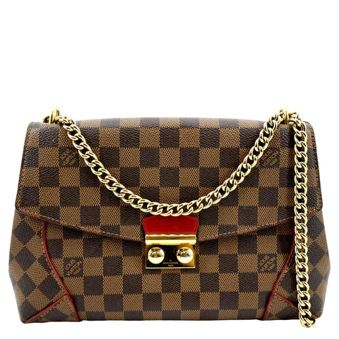 LOUIS VUITTON Caissa Chain Damier Ebene Clutch Shoulder Bag Brown