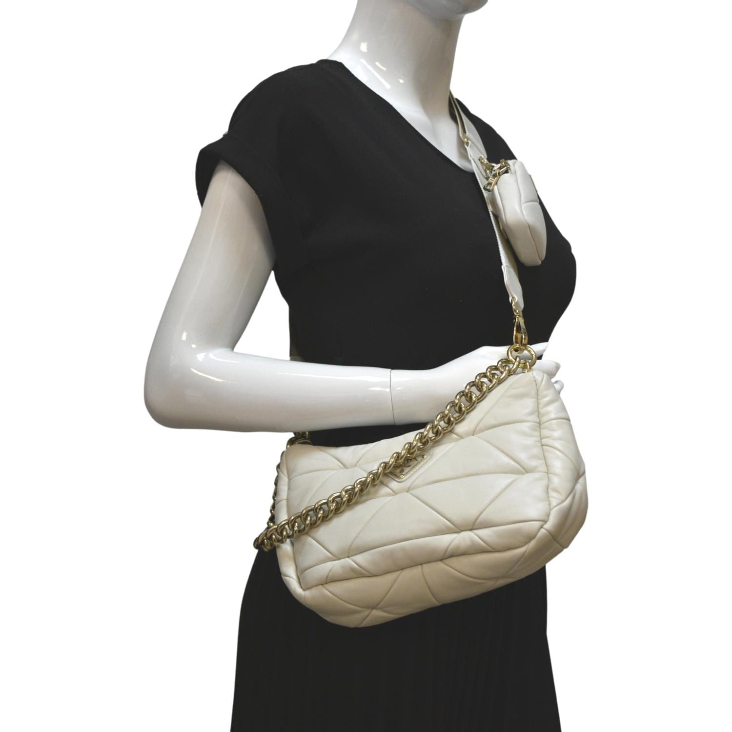 White Prada System Nappa Patchwork Shoulder Bag