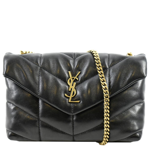 YVES SAINT LAURENT Toy Loulou Puffer Quilted Lambskin Leather Crossbody Bag Black