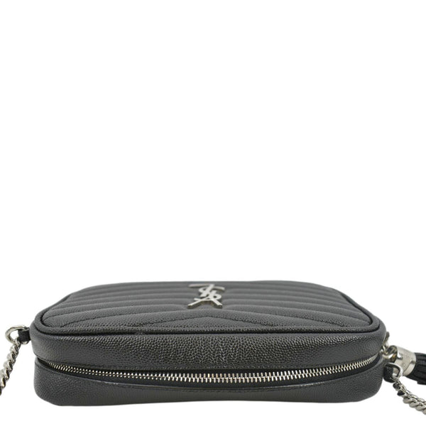 YVES SAINT LAURENT Lou Chevron Leather Camera Crossbody Bag Black