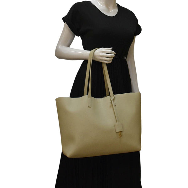 YVES SAINT LAURENT Leather Tote Bag Ivory