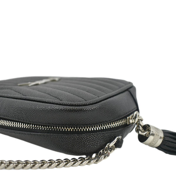 YVES SAINT LAURENT Lou Chevron Leather Camera Crossbody Bag Black