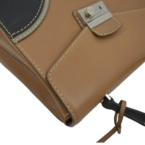 PRADA Vitello Sound Lock Leather Shoulder Bag Tan