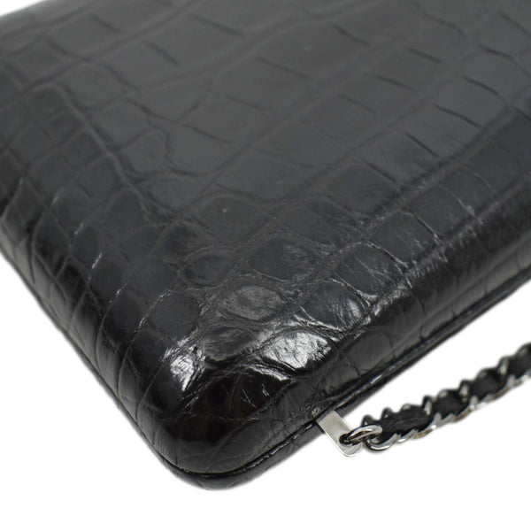 CHANEL Chain Alligator Leather Clutch Bag Black