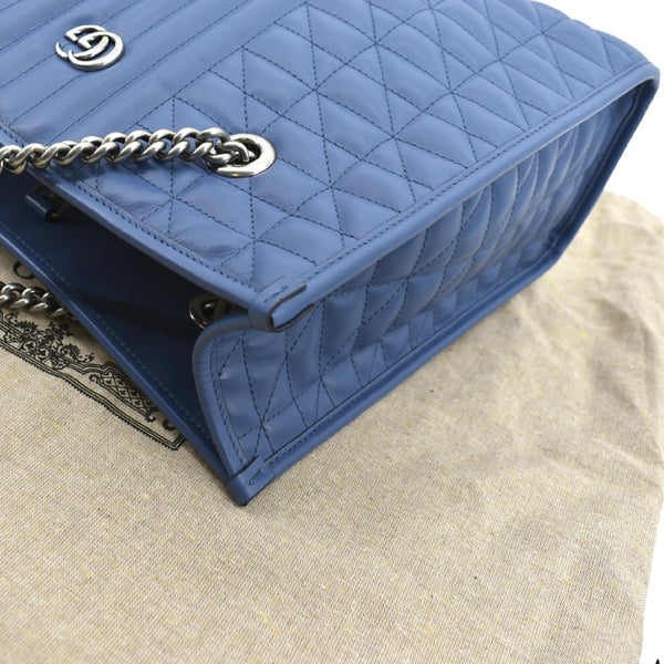 GUCCI GG Marmont Medium Metelasse Leather Tote Shoulder Bag Blue 675796