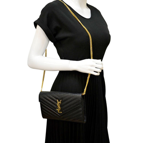 YVES SAINT LAURENT Cassandre Matelasse Chain Wallet Crossbody Bag Black