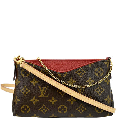 LOUIS VUITTON Pallas Monogram Canvas Clutch Crossbody Bag Brown