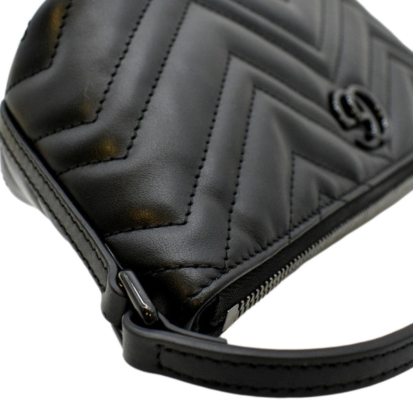 GUCCI GG Marmont Matelasse Chevron Leather Shoulder Bag Black 739166
