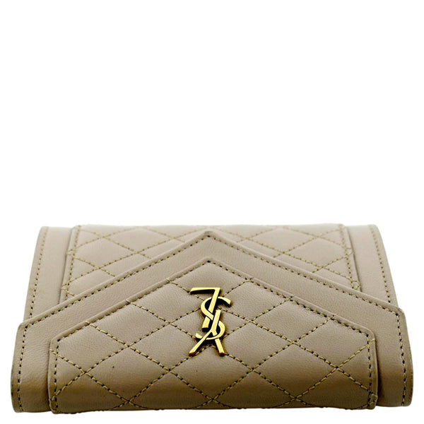 YVES SAINT LAURENT Gaby Small Envelope Quilted Leather Wallet Beige