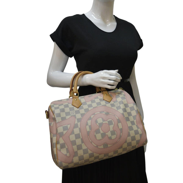 LOUIS VUITTON Tahitienne Speedy 30 Damier Azur Satchel Bag Rose Ballerine
