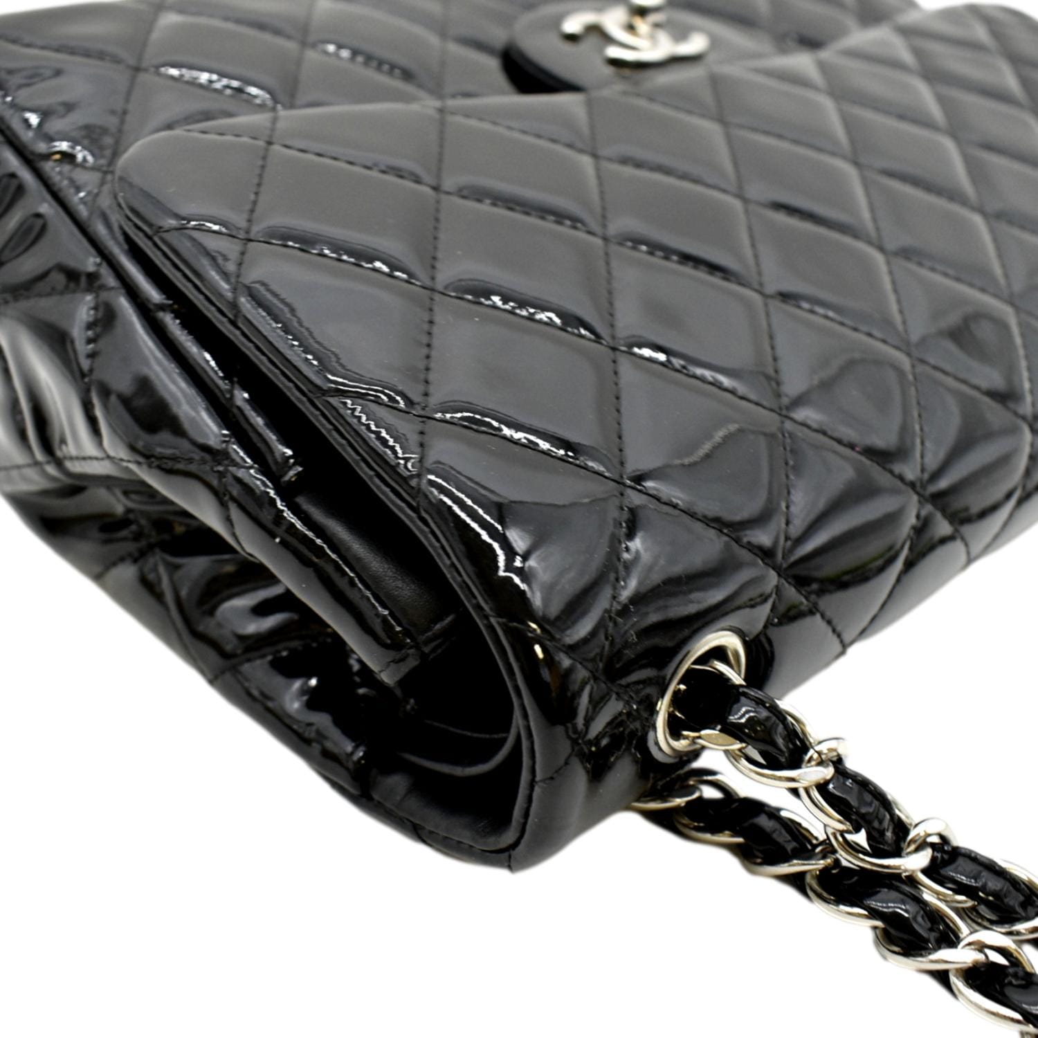 CHANEL Jumbo Flap Patent Leather Shoulder Bag Black