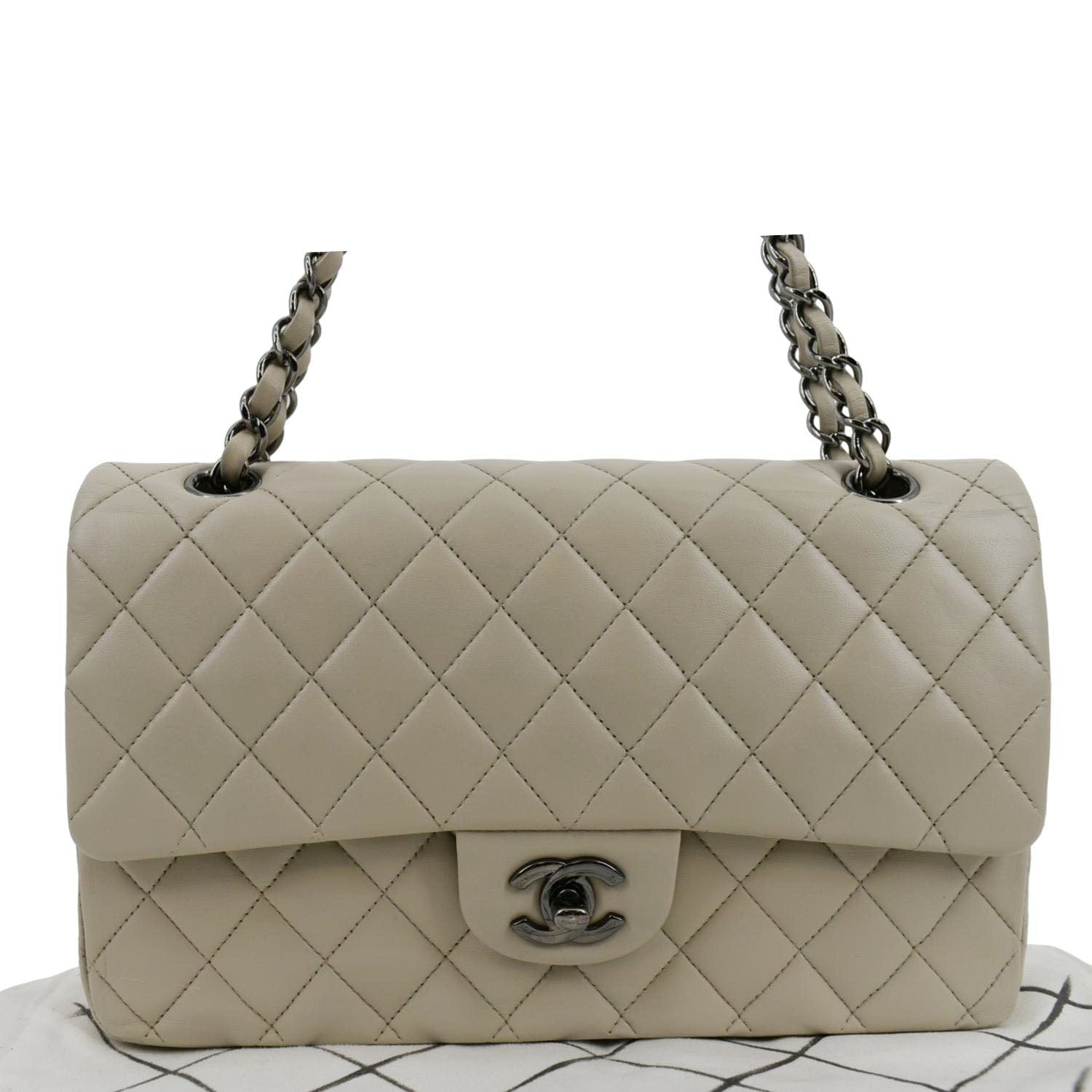 Chanel Medium Classic Double Flap Bag Beige Caviar Silver Hardware