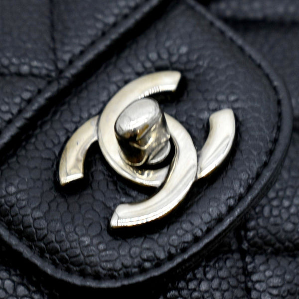 CHANEL Classic Medium Double Flap Quilted Caviar Leather Shoulder Bag Black