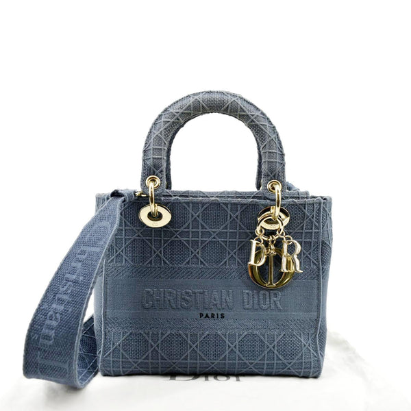 Christian Dior Lady D-Lite Canvas Crossbody Bag in denim blue color