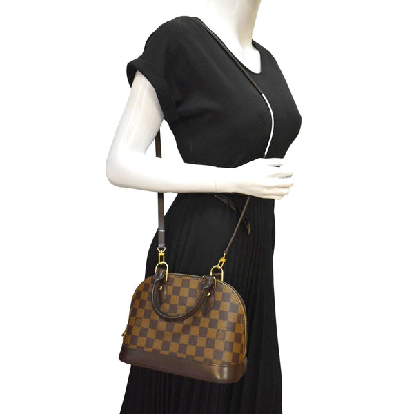 LOUIS VUITTON Alma BB Damier Ebene Satchel Crossbody Bag Brown