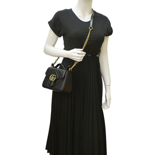 GUCCI GG Marmont Leather Top Handle Crossbody Bag Black 547260