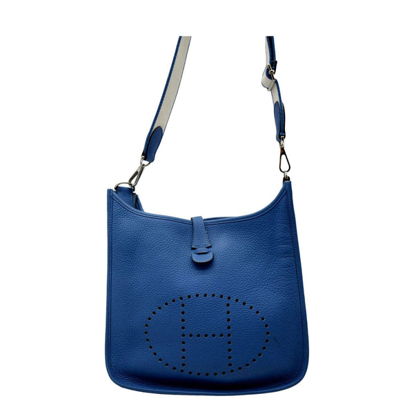 HERMES Evelyne GM Taurillon Clemence Crossbody Bag Blue