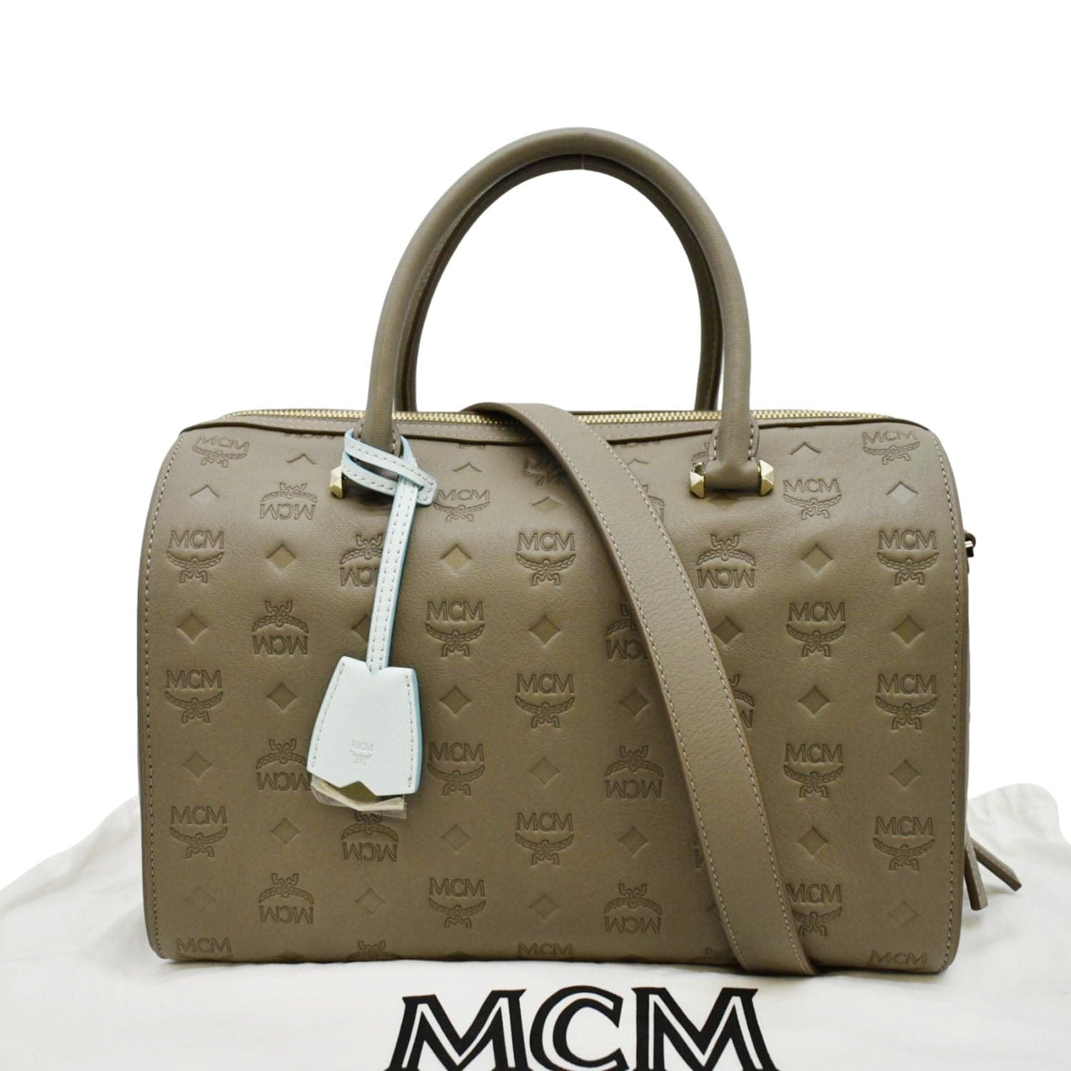 Medium Boston Bag in Monogram Leather Beige