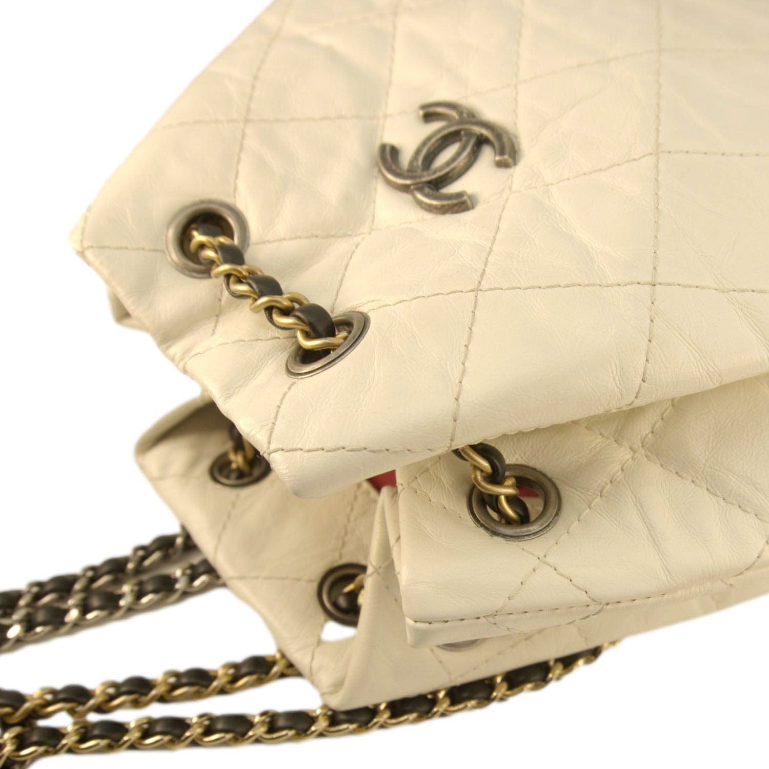 CHANEL Gabrielle Small Quilted Aged Calfskin Leather Backpack Bag Whit