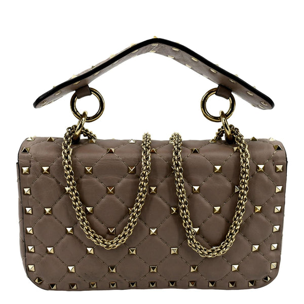 VALENTINO Rockstud Spike Quilted Leather Top Handle Crossbody Bag Poudre