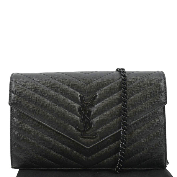 YVES SAINT LAURENT Cassandre Chain Wallet Leather Crossbody Bag Black