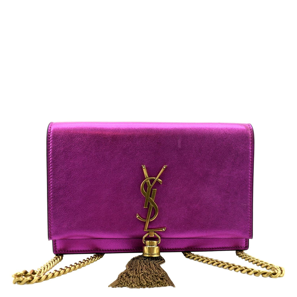 YVES SAINT LAURENT Kate Tassel Leather Wallet on Chain Bag Metallic Pu
