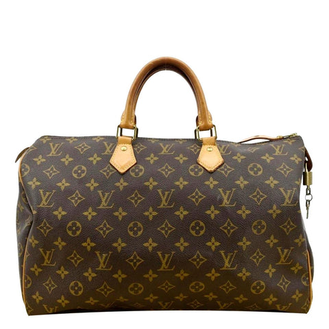 LOUIS VUITTON Speedy 40 Monogram Canvas Satchel Bag Brown