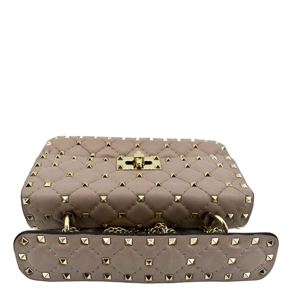 VALENTINO Rockstud Spike Quilted Leather Top Handle Crossbody Bag Poudre