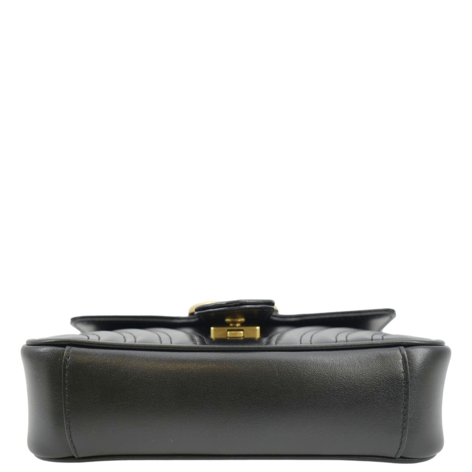 GUCCI GG Marmont Mini Leather Shoulder Bag Black 446744