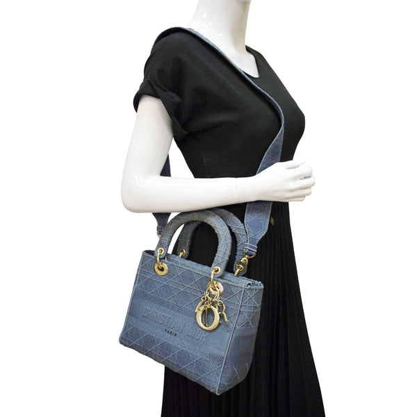Christian Dior Lady D-Lite Canvas Crossbody Bag in denim blue color