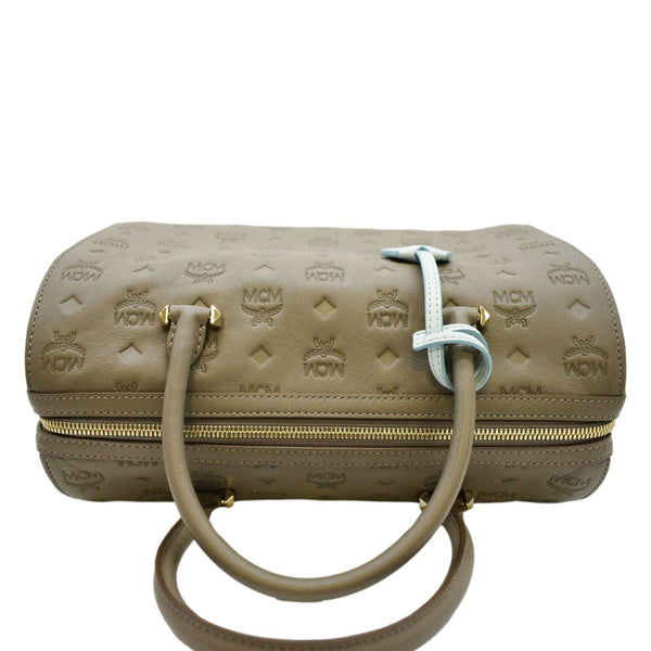 MCM Visetos Essential Leather Boston Bag Taupe