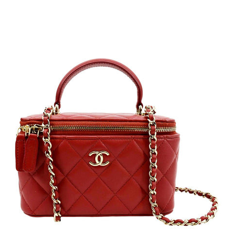 CHANEL Vanity Case Quilted Leather Crossbody Bag Red