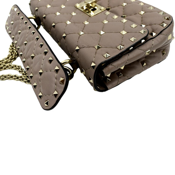 VALENTINO Rockstud Spike Quilted Leather Top Handle Crossbody Bag Poudre