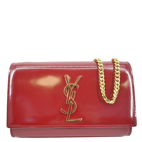 YVES SAINT LAURENT Kate Leather Chain Clutch Crossbody Bag Red