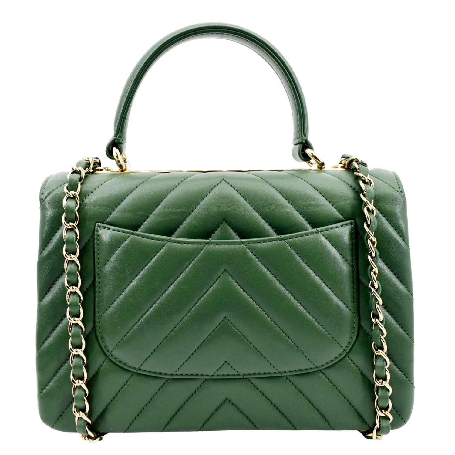 CHANEL Trendy CC Chevron Top Handle Flap Shoulder Bag Green