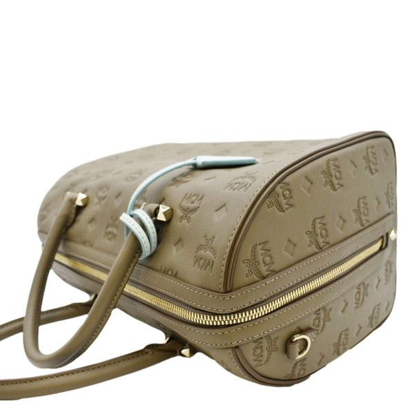 MCM Visetos Essential Leather Boston Bag Taupe