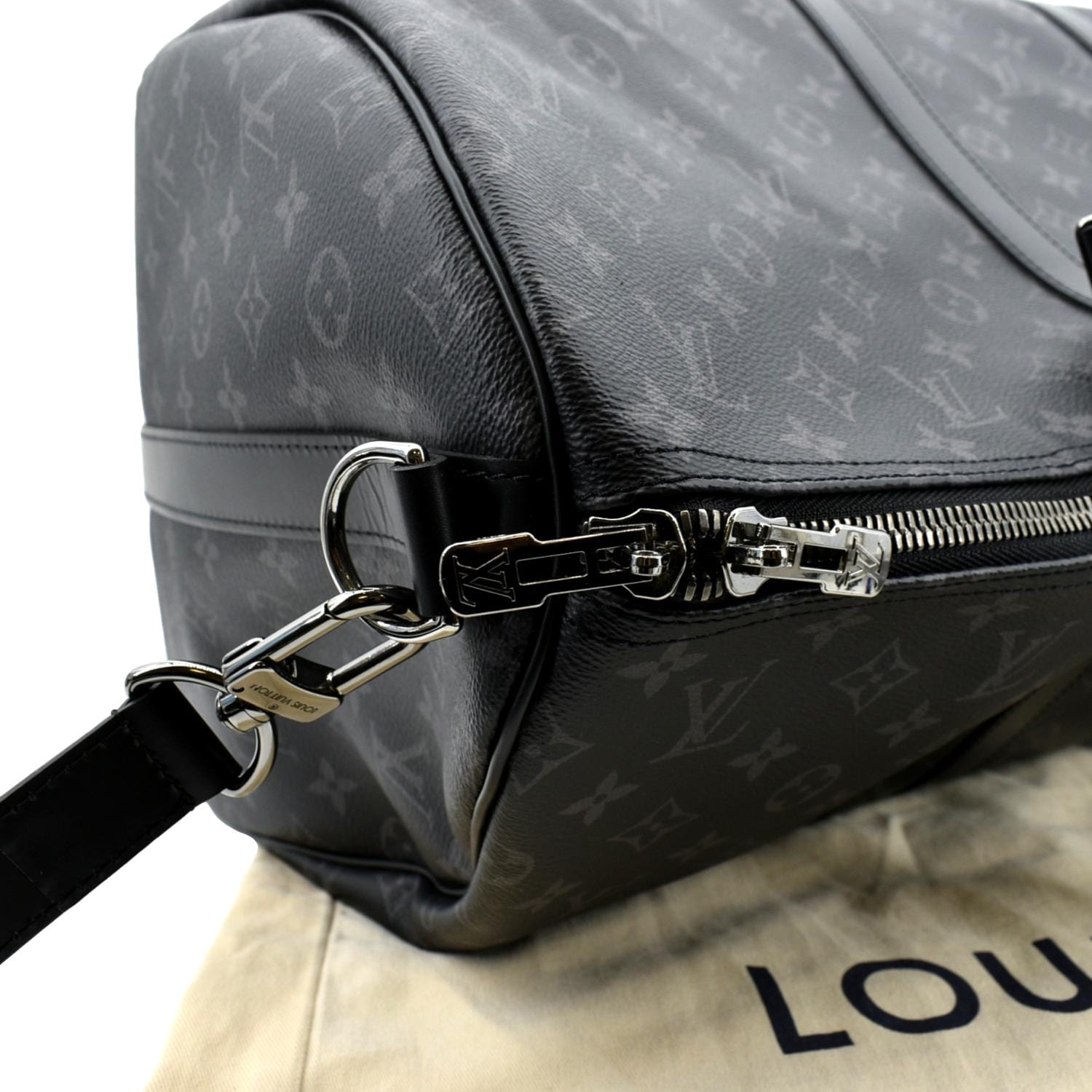 LOUIS VUITTON Keepall 55 Bandouliere Monogram Eclipse Travel Bag Black