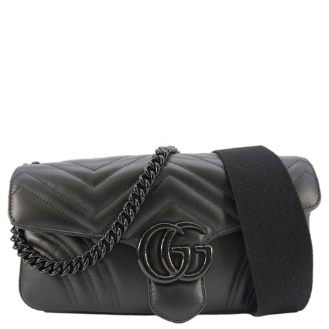 GUCCI GG Marmont Small Leather Shoulder Bag Black 734814