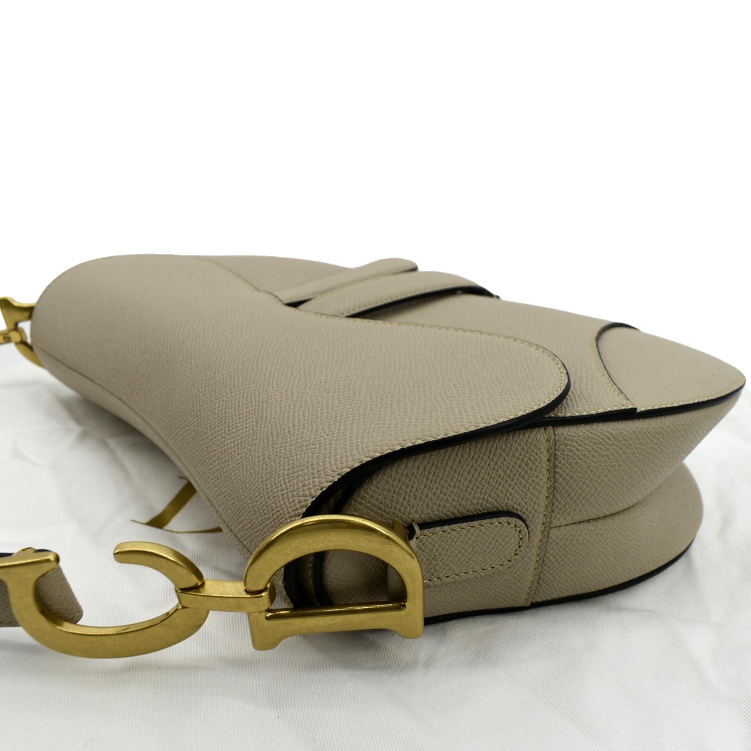 CHRISTIAN DIOR Saddle Grained Calfskin Leather Shoulder Bag Beige