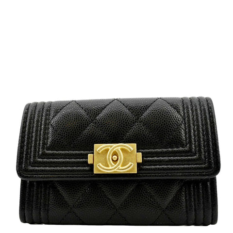 CHANEL CC Flap Quilted Caviar Leather Card Holder Black
