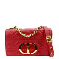 CHRISTIAN DIOR Caro Cannage Calfskin Leather Shoulder Bag Red