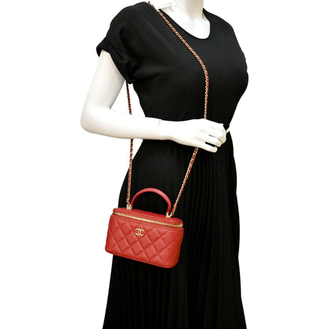 CHANEL Vanity Case Quilted Leather Crossbody Bag Red
