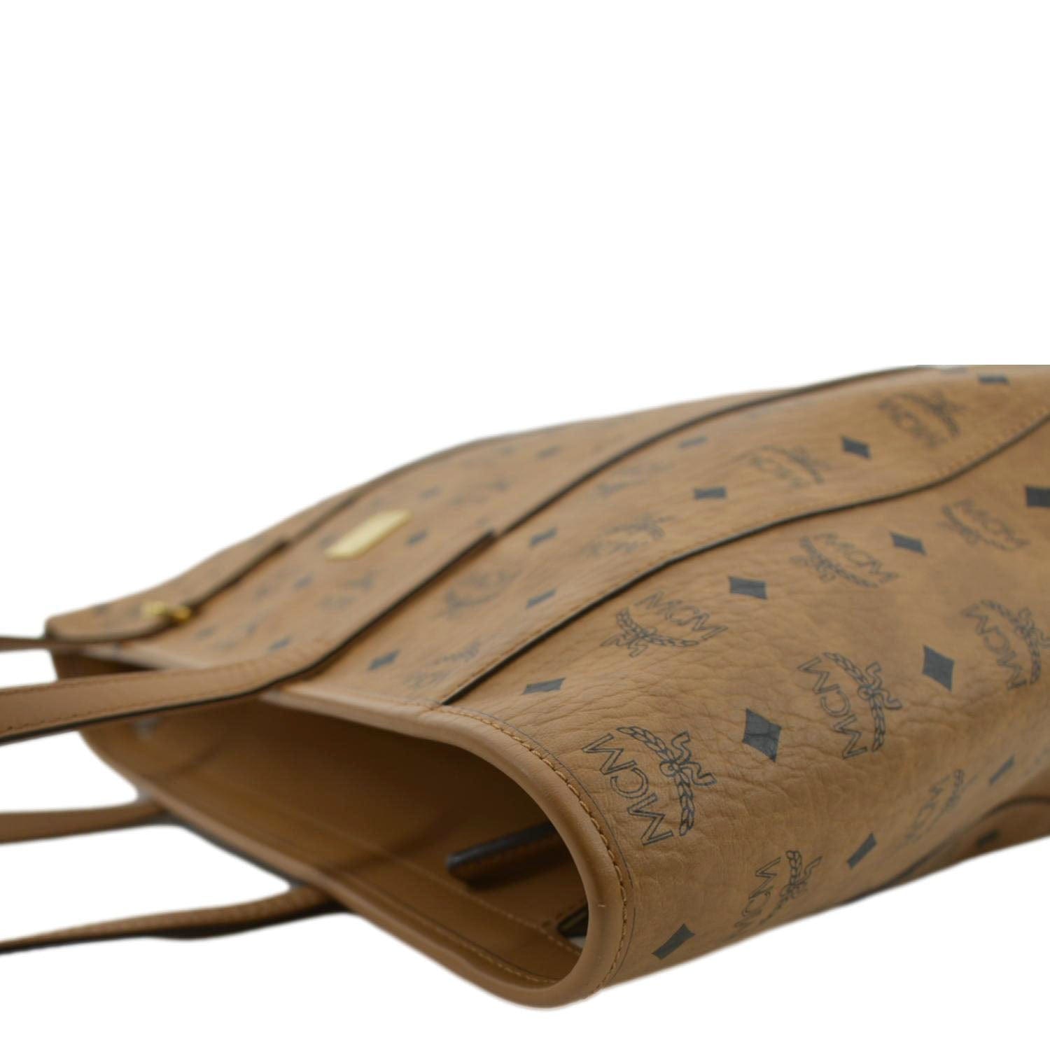 MCM Reversible Liz Medium Visetos Canvas Shopper Tote Bag Cognac