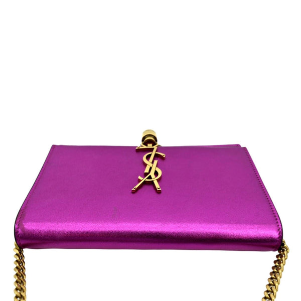 YVES SAINT LAURENT Kate Tassel Leather Wallet on Chain Bag Metallic Purple
