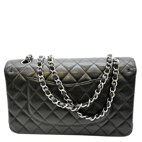 CHANEL Classic Medium Double Flap Quilted Caviar Leather Shoulder Bag Black