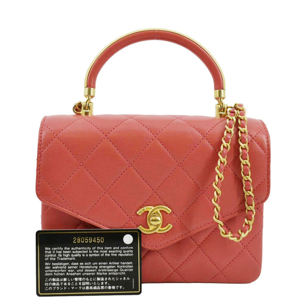 CHANEL Top Handle Quilted Leather Shoulder Bag Red