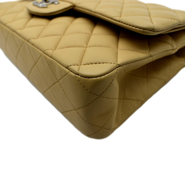 CHANEL Classic Medium Double Flap Quilted Leather Shoulder Bag Beige