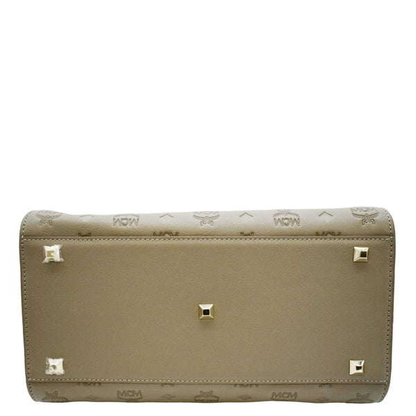 MCM Visetos Essential Leather Boston Bag Taupe