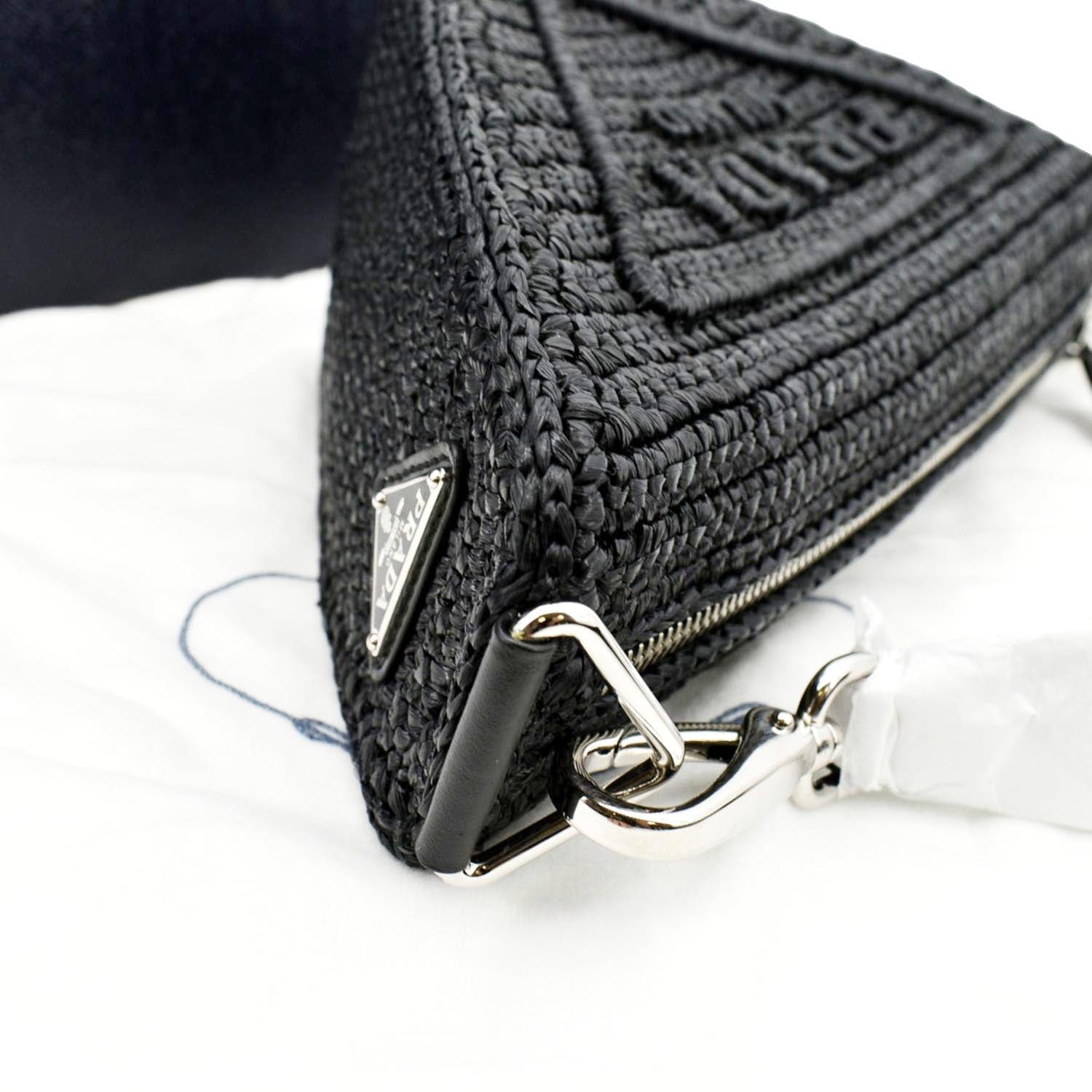 Shop Prada Raffia & Leather Crossbody Bag